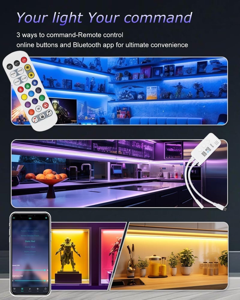Cefrank Color Cabinet Lighting, 4pcs 12" Linkable RGB LED Light Bar Kit for Display Cabinet, Smart App & Remote Control, Music Sync, Scene Modes, Multi-Colors - Image 3